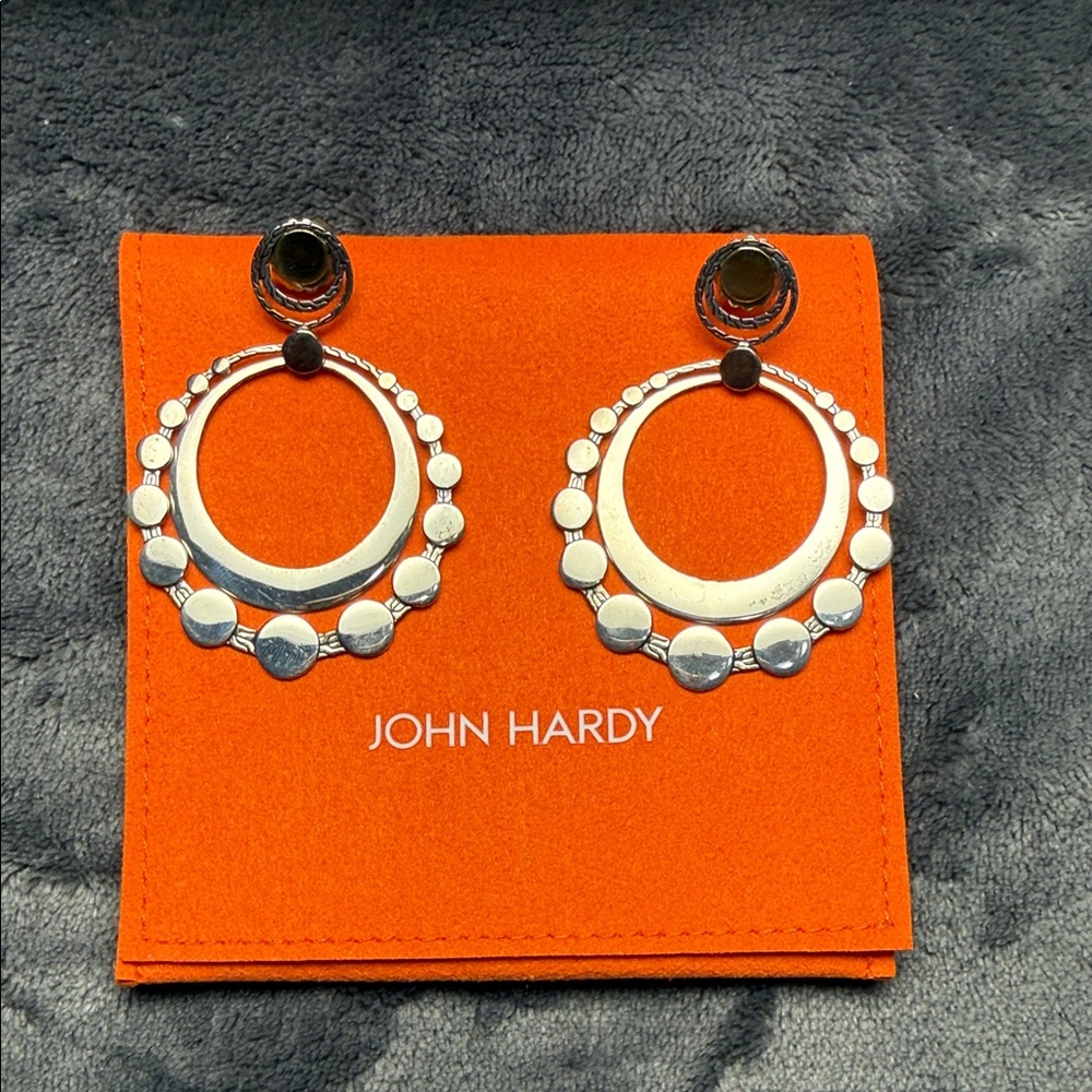 John Hardy Hanging Dot Design Earrings 18K & Sterling silver